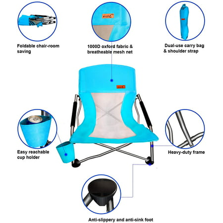 Picnic BBQ Travel Beach Nice C Low Beach Camping Folding Chair Festival Camping Ultralight Backpacking Chair with Cup Holder & Carry Bag Compact & Heavy Duty Outdoor 